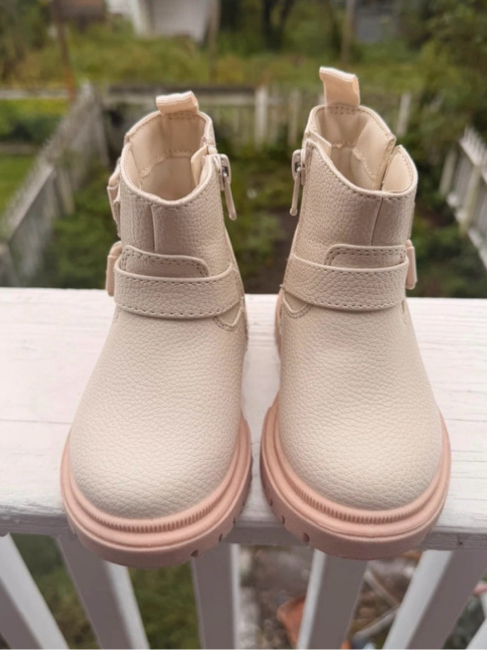 Cat & Jack Cream Ankle Boots with Pink Accent Sole
